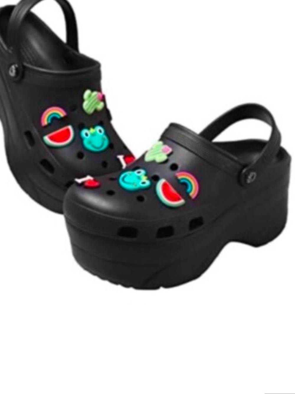 Voco Black Chuky Platform Slip-On Slingback Clogs With Assorted Charms